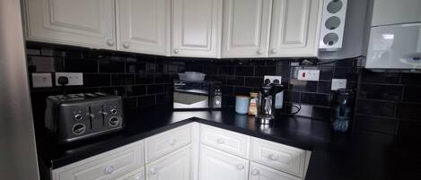 Fridge, microwave, oven, dishwasher