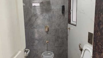 Shower, towels, soap, shampoo