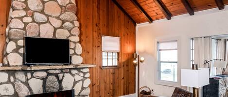 Télévision, cheminée, jeux vidéo, chaîne hi-fi