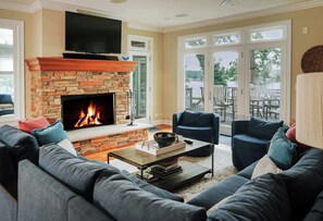 TV, fireplace, video games, offices