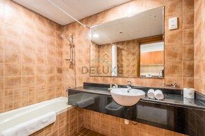 Hair dryer, towels, soap, shampoo - Chic Studio in The Crescent A, Dubai Production City by Deluxe Holiday Homes (Dubai)