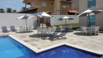 2 outdoor pools, open 8:00 AM to 8:00 PM, pool umbrellas, sun loungers
