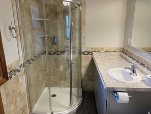 Hair dryer, bidet, towels, soap