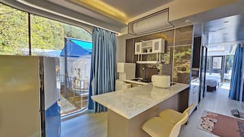 Full-size fridge, microwave, oven, stovetop