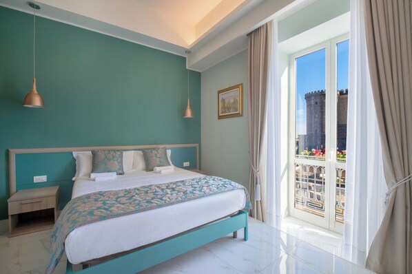Deluxe Room, Balcony, Sea View | Minibar, in-room safe, laptop workspace, blackout drapes - MAIN - Municipio (Naples)