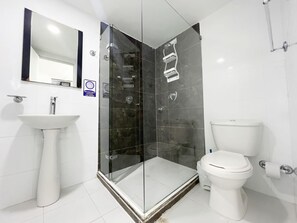 Towels, soap, shampoo, toilet paper