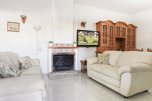 TV, fireplace