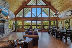 TV, fireplace, video games, foosball