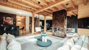 TV, fireplace