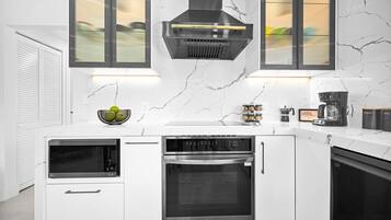 Fridge, microwave, oven, dishwasher