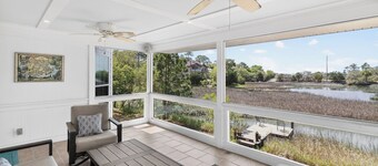 Hot Tub + Screened Porches │ Private Dock & Marsh Sunset Views