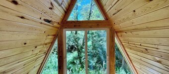 Private Cozy Aframe Lucia Cabin 1 @ Pull Caffe wood roasted coffee and bakery

