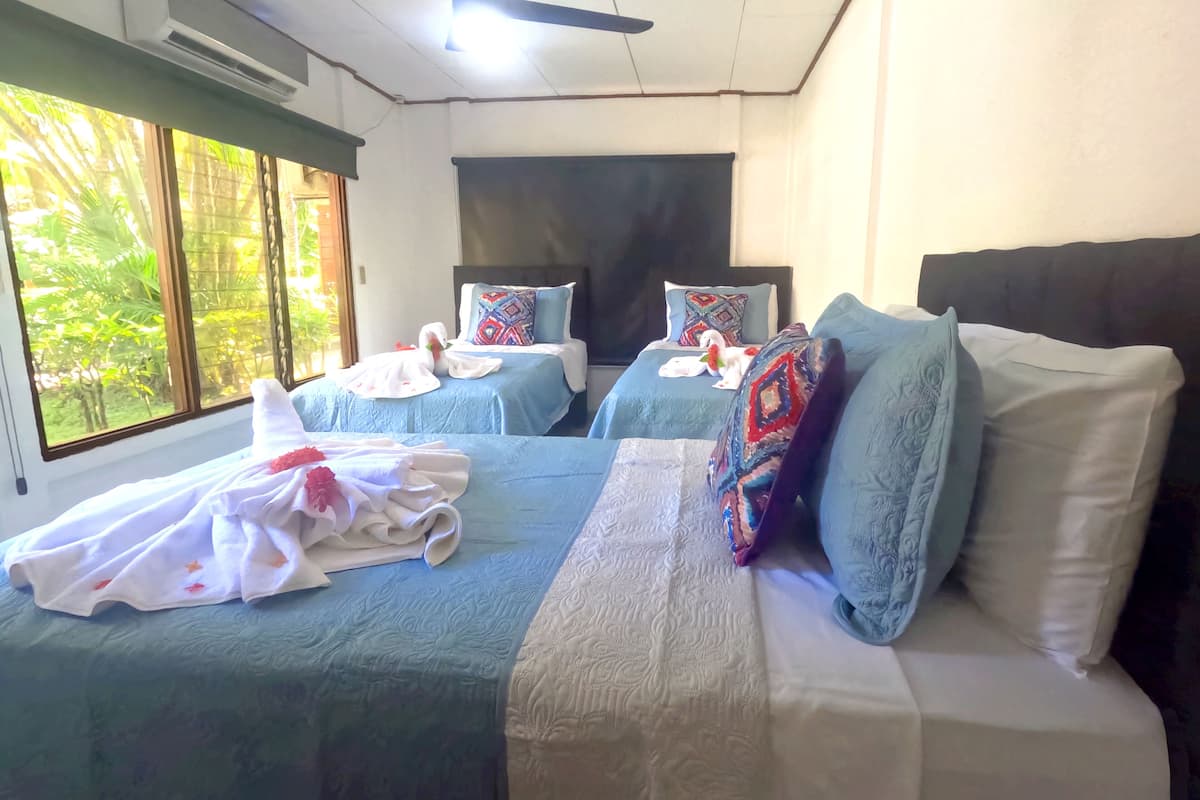 Ropa de cama de alta calidad y caja de seguridad en la habitación