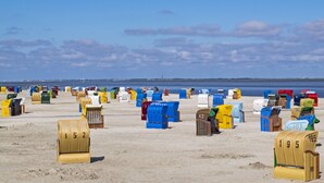 Une plage où l’on trouve de nombreuses boîtes aux lettres, numérotées et de couleurs variées.