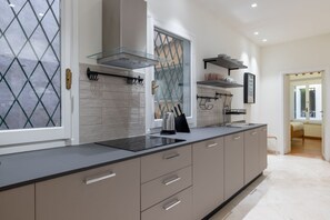 Fridge, microwave, stovetop, dishwasher