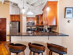 Fridge, microwave, oven, stovetop - Lakefront Loft - Walk 2 First Energy x Progressive (Cleveland)