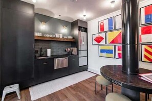 Fridge, microwave, oven, dishwasher