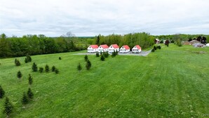 A row of white houses with red roofs in a grassy field. - Charming cottage Pulaski VIP Rentals 1.8 miles away from famous salmon river (Pulaski)