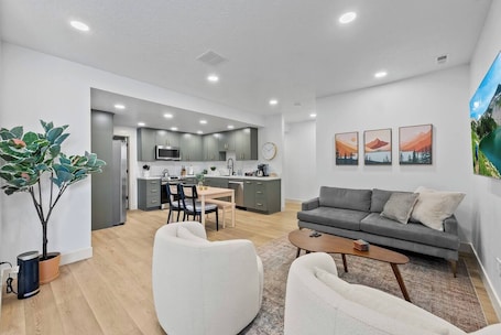 Smart TV, books. Silicon Slopes Apartment