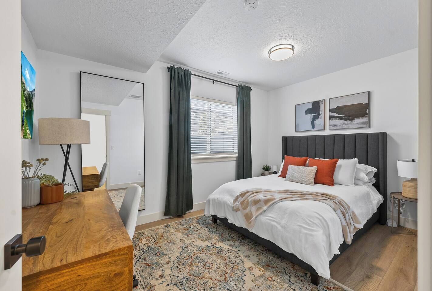 1 bedroom, desk, iron/ironing board, travel crib