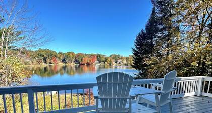 Lakefront home with hot tub, beach, skiing nearby in tranquil Barnstead