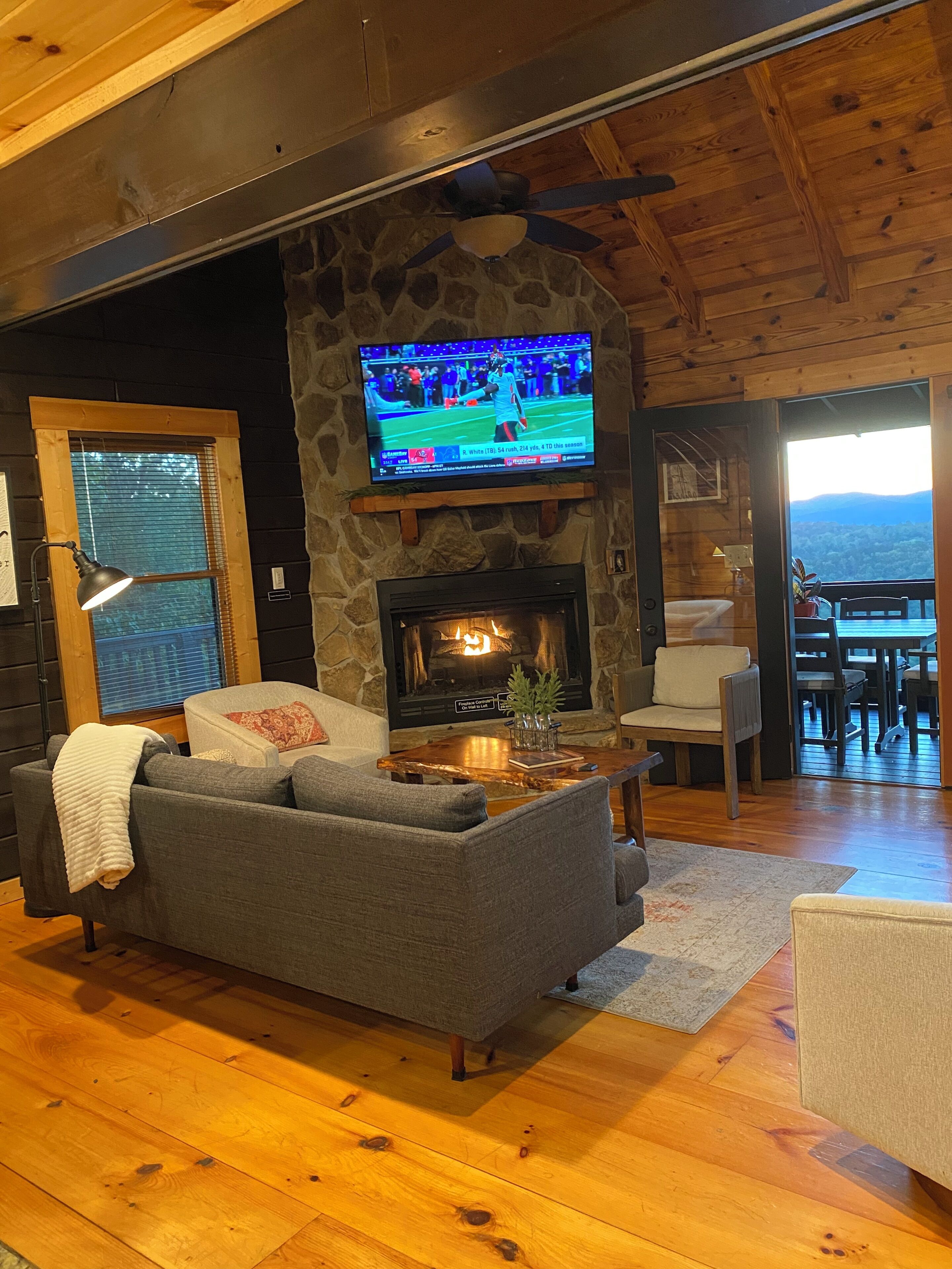 Una Smart TV, una chimenea, videojuegos, un reproductor de DVD