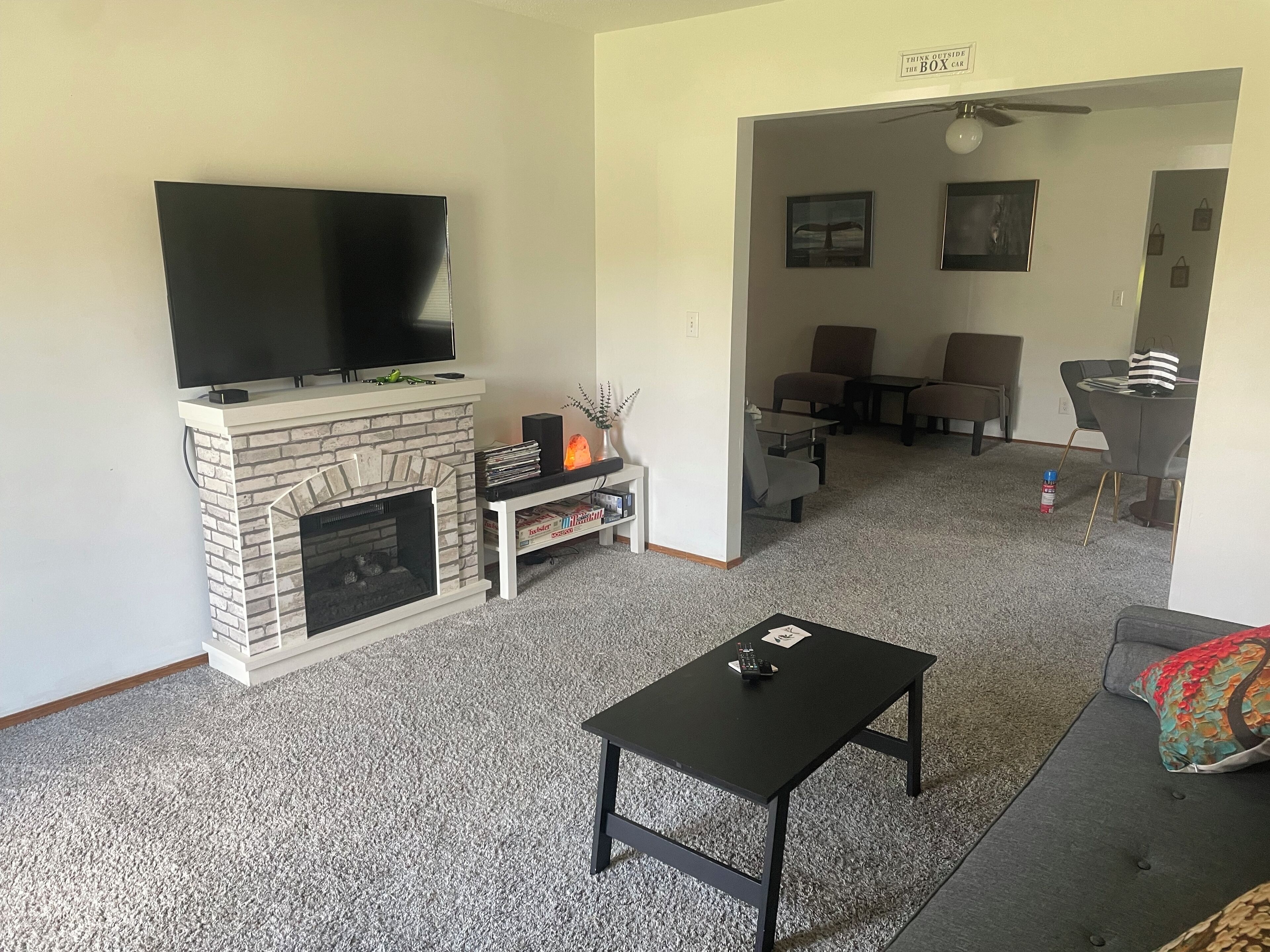 Smart TV, DVD player, books, computer monitors