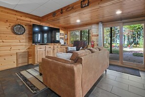 Smart TV, fireplace, video games, foosball