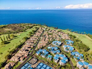 Enjoy ocean views from our beachfront villas, set amidst well-maintained lawns and a golf course.