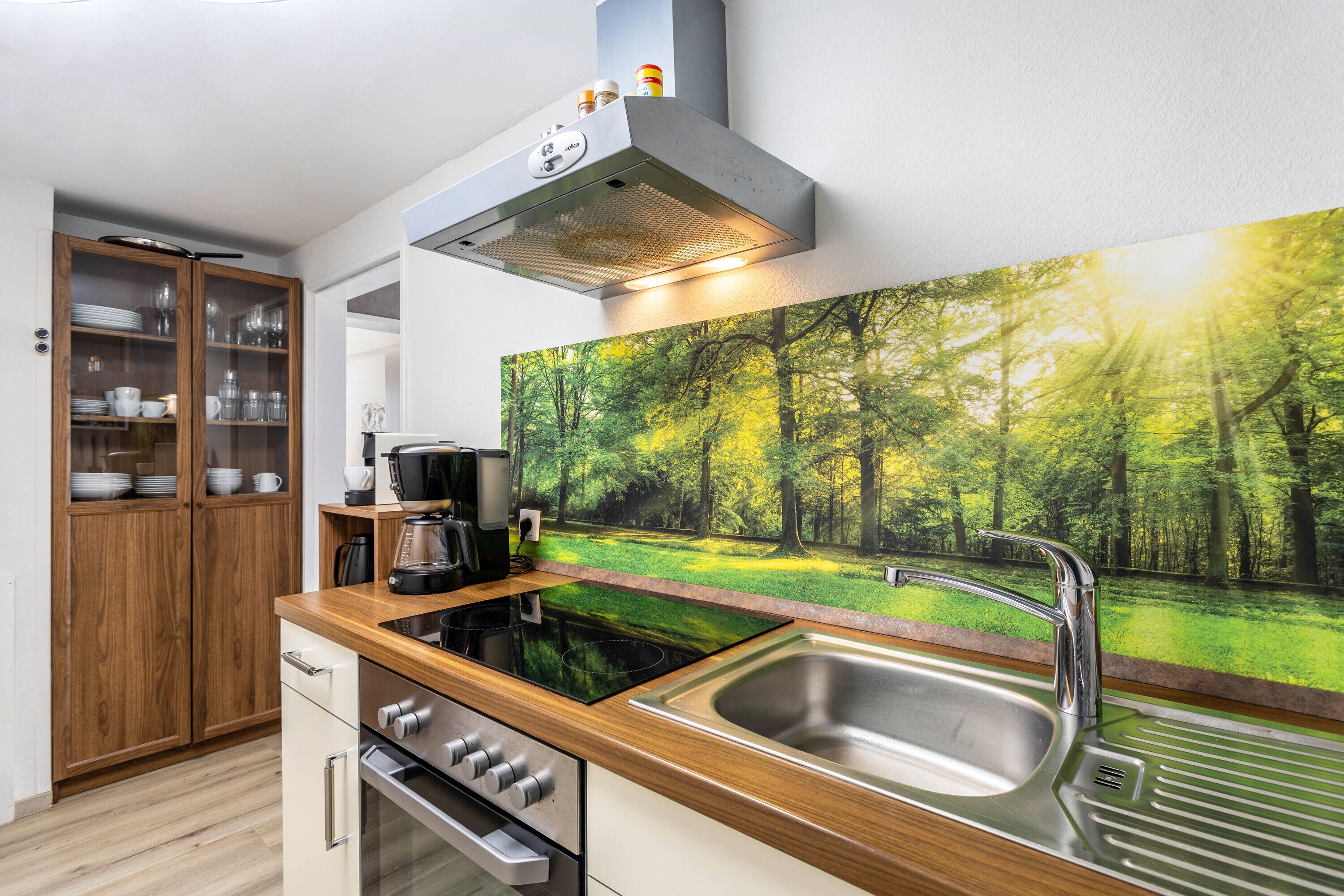 冷蔵庫、電子レンジ、オーブン、コンロ