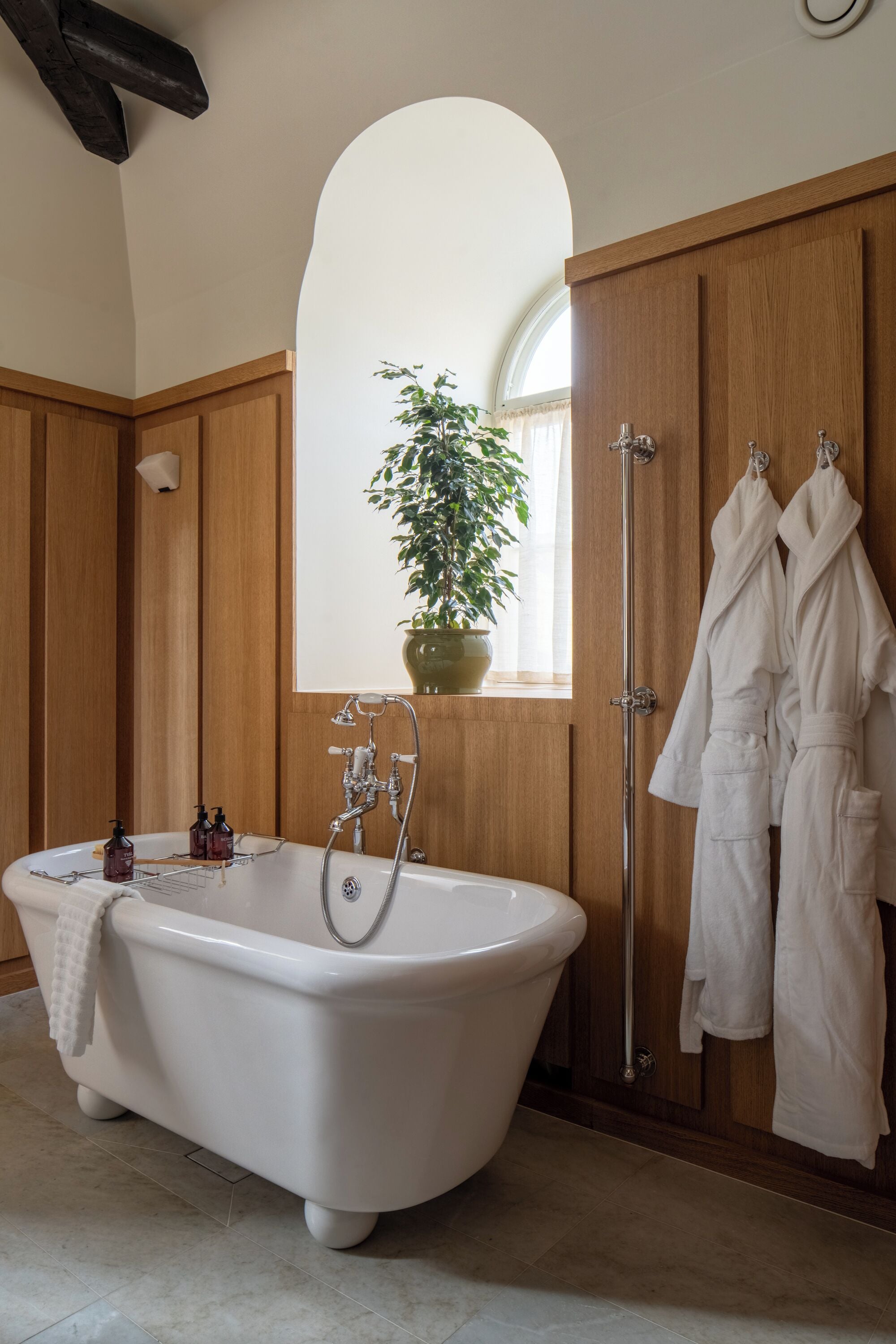 Hair dryer, bathrobes, towels, soap