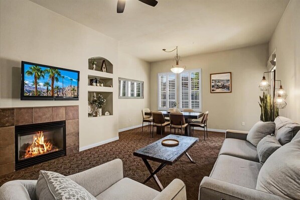 TV, fireplace, offices