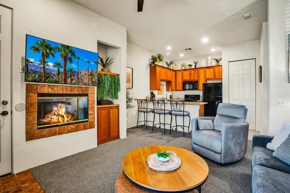 TV, fireplace, offices