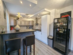 Fridge, microwave, dishwasher