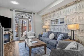 Télévision, cheminée, jeux vidéo, lecteur de DVD