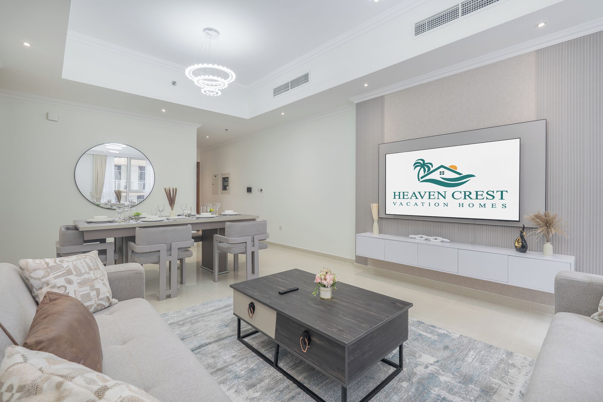 Signature appartement, 3 slaapkamers, airconditioning, uitzicht op de stad | Woonruimte | Een 42-inch smart-tv met digitale zenders, Netflix en streamingdiensten