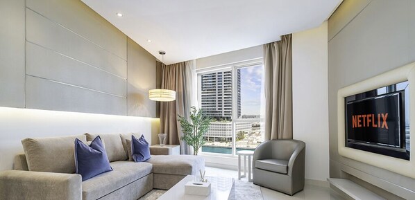 Apartment, Canal View | Living area - LUX The Voleo Canal View Suite (Dubai)