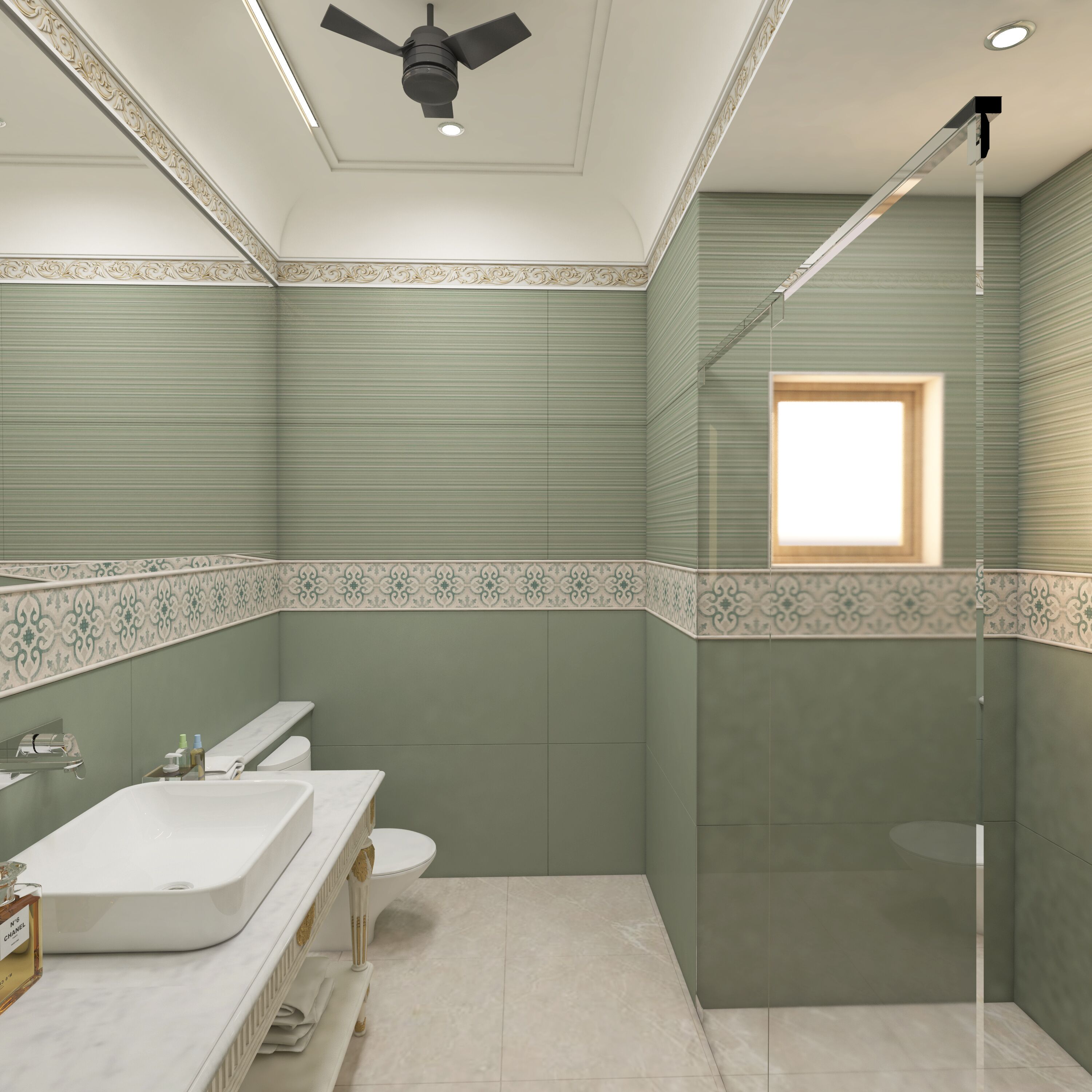 Un baño con tocador, inodoro y ducha.
