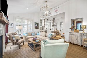 TV, fireplace - Spacious Porches for Dining! Steps from Camp Watercolor! Low-Speed Vehicle! (Santa Rosa Beach)