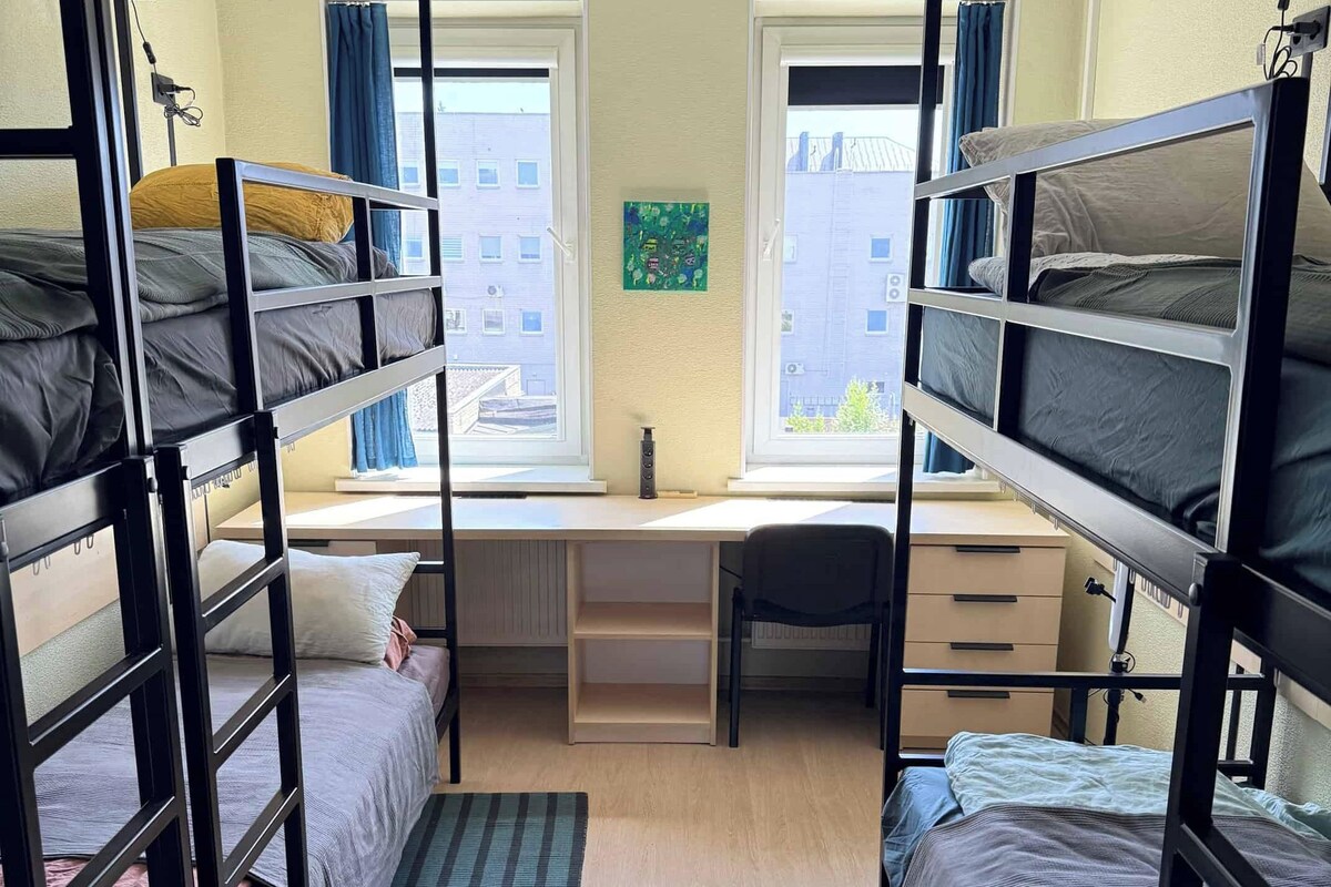 Desk, laptop workspace, WiFi (free), bed sheets