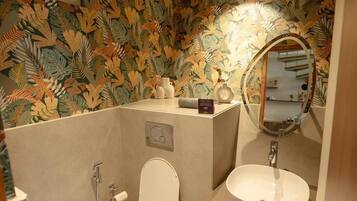 Suramya (Hexagonal Duplex Cabin with A/c) | Bathroom | Hydromassage showerhead, designer toiletries, hair dryer, bathrobes