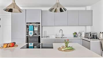 Fridge, microwave, dishwasher, coffee/tea maker