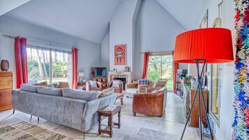 Télévision, cheminée, lecteur de DVD, chaßne hi-fi