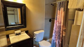 Shower, free toiletries, hair dryer, towels