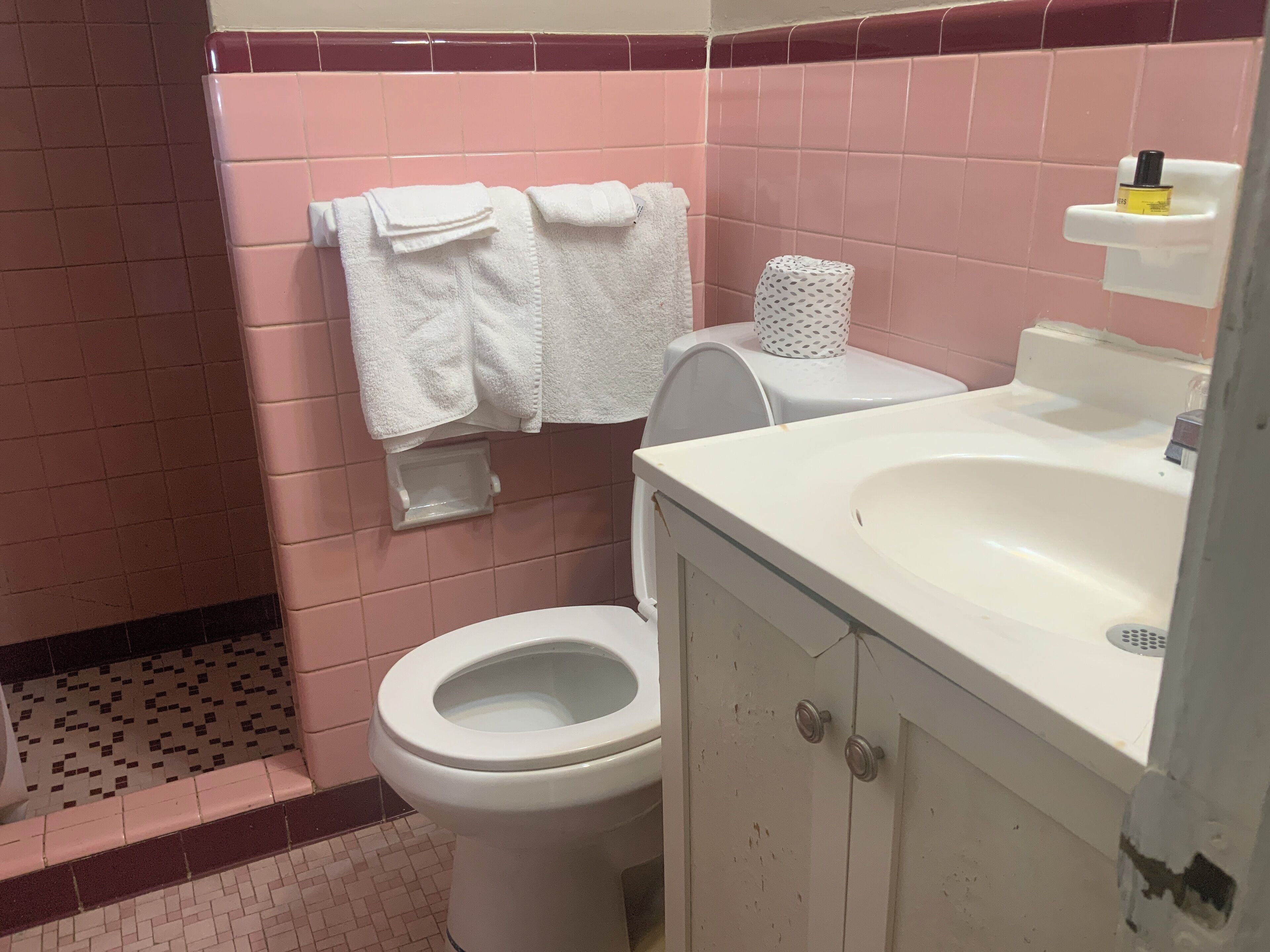 Towels, soap, shampoo, toilet paper