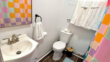 Hair dryer, towels, toilet paper