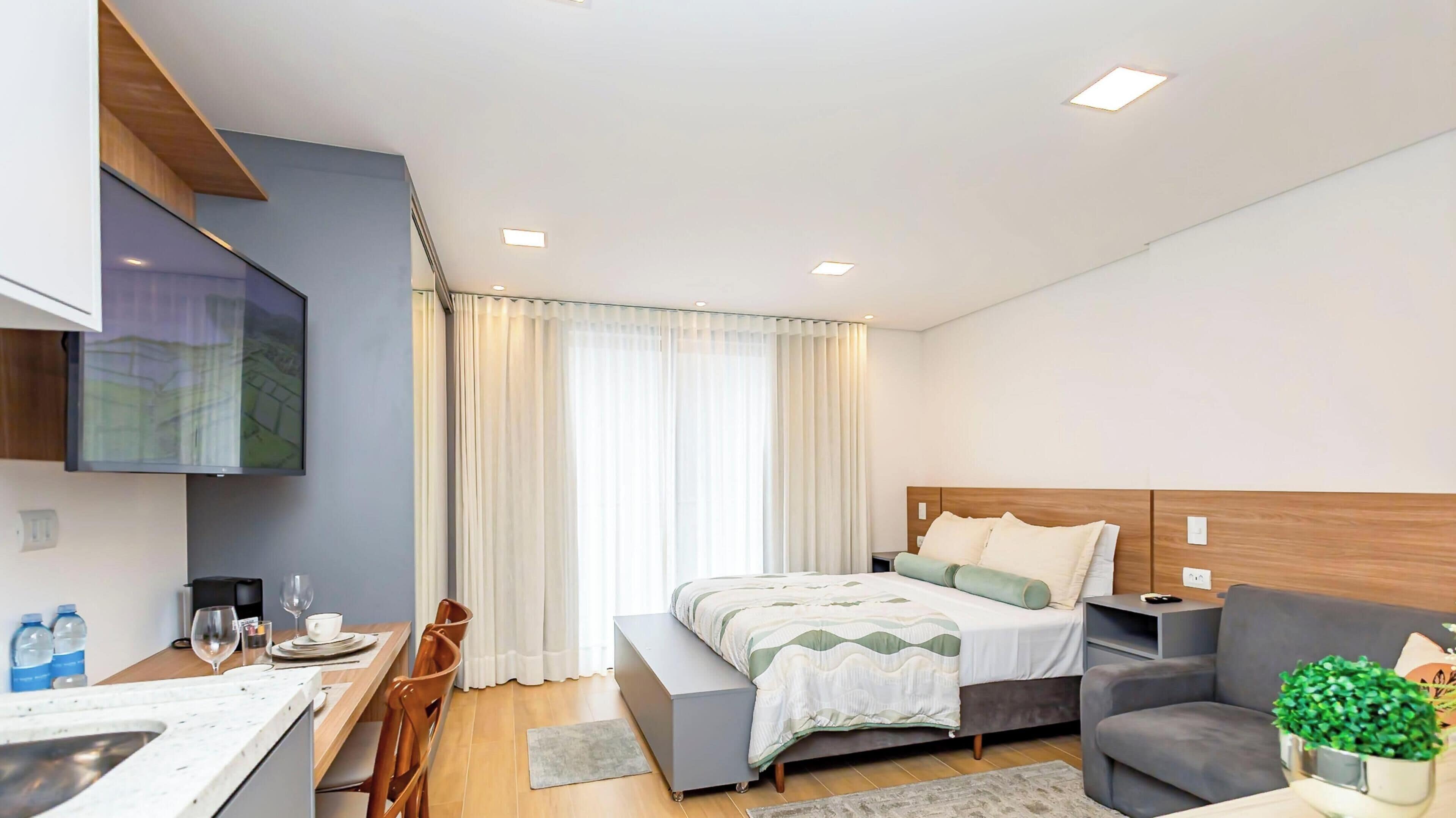 Studio – comfort, 1 dobbeltseng med sovesofa | Skrivebord for bærbar PC, wi-fi (inkludert) og sengetøy