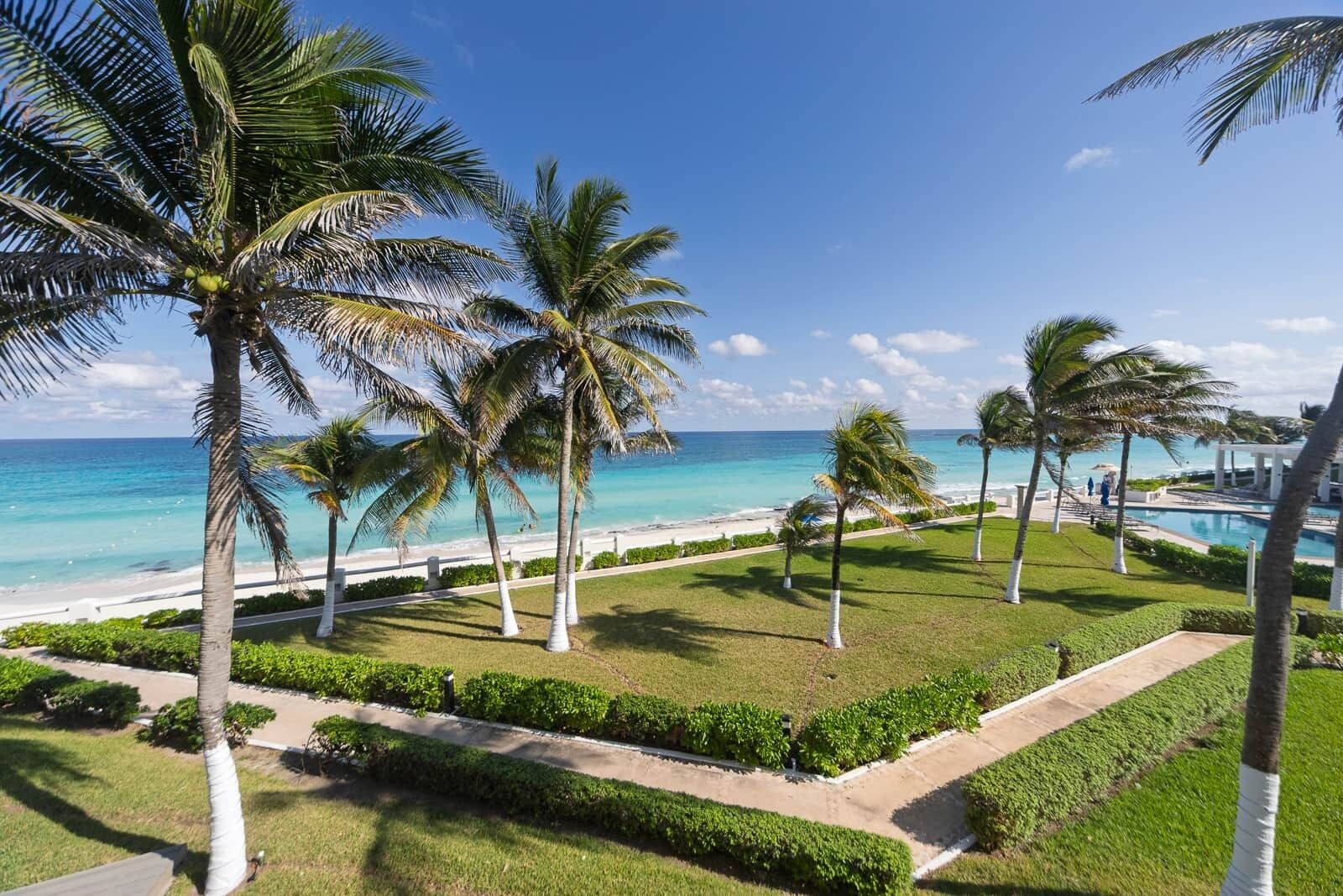On the beach, sun loungers, beach towels