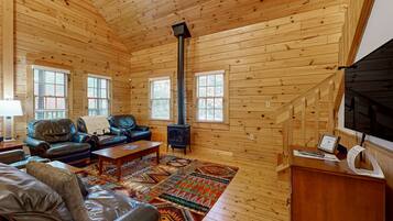 Télévision, cheminée, lecteur de DVD, table de tennis de table