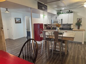 Fridge, microwave, dishwasher, coffee/tea maker